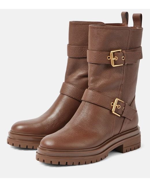Gianvito Rossi Brown Thiago Leather Biker Boots