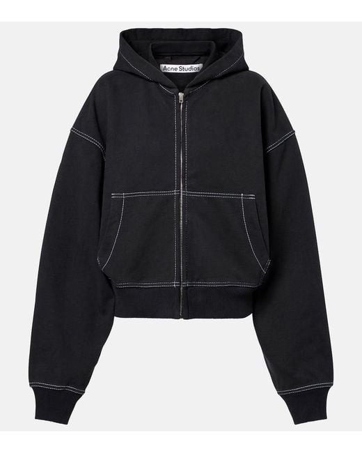 Acne Black Logo Cotton Fleece Zip-Up Sweatshirt
