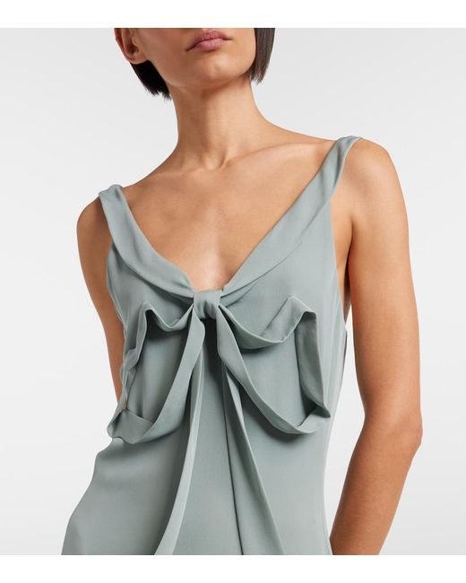Acne Green Bow-Detail Silk Midi Dress