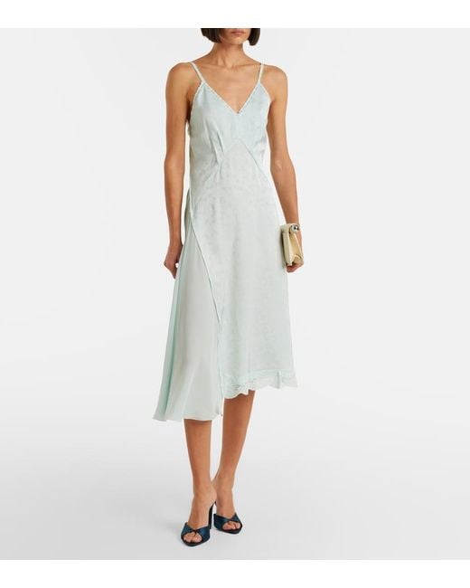 Victoria Beckham White Asymmetric Lace-Trimmed Jacquard Slip Dress