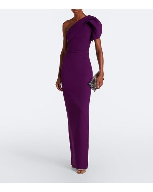 Safiyaa Purple Millie Belted Crepe Gown