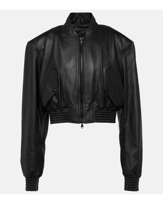 Wardrobe NYC Black Cropped Leather Bomber Jacket
