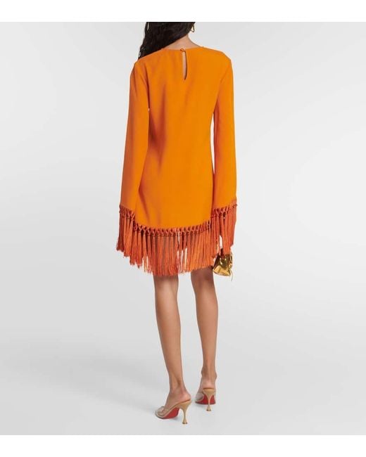 ‎Taller Marmo Orange Claudia Fringed Crepe Mini Dress