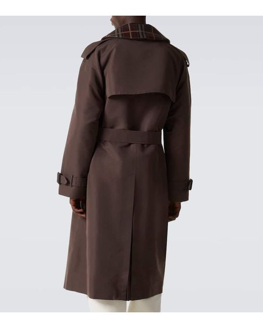 Burberry Brown Check Silk And Cotton Trench Coat for men