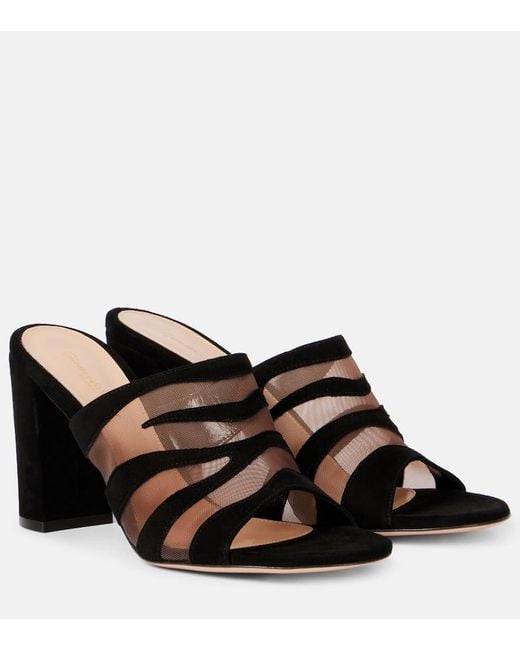 Gianvito Rossi Brown Suede And Mesh Mules