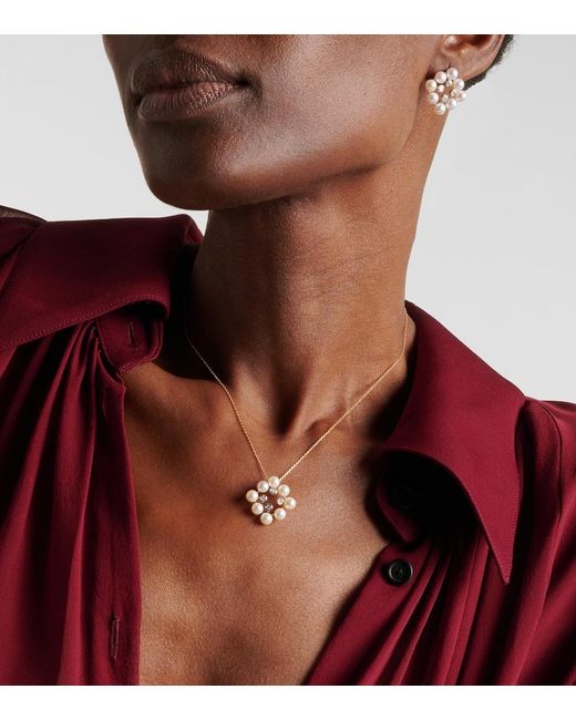 Mateo White Cluster 14Kt Pendant Necklace With Pearls And Diamonds