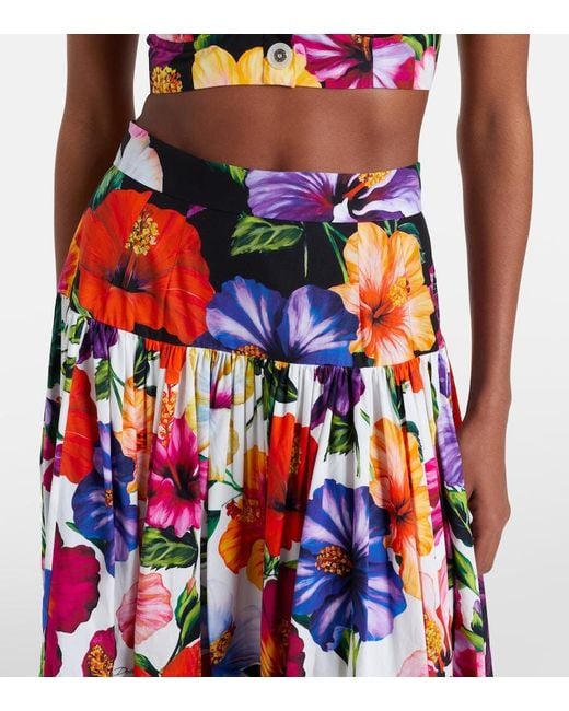 Dolce & Gabbana White Floral Tiered Cotton Maxi Skirt