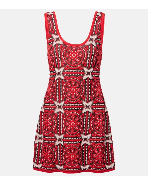 LaDoubleJ Red Sole Star Cotton-Blend Jacquard Minidress