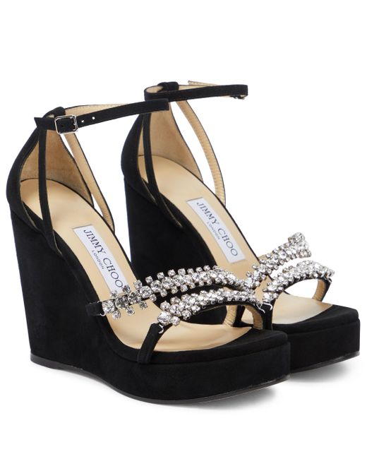 Jimmy Choo Bing Wedge 120 Suede Sandals In Black Lyst Uk 6925