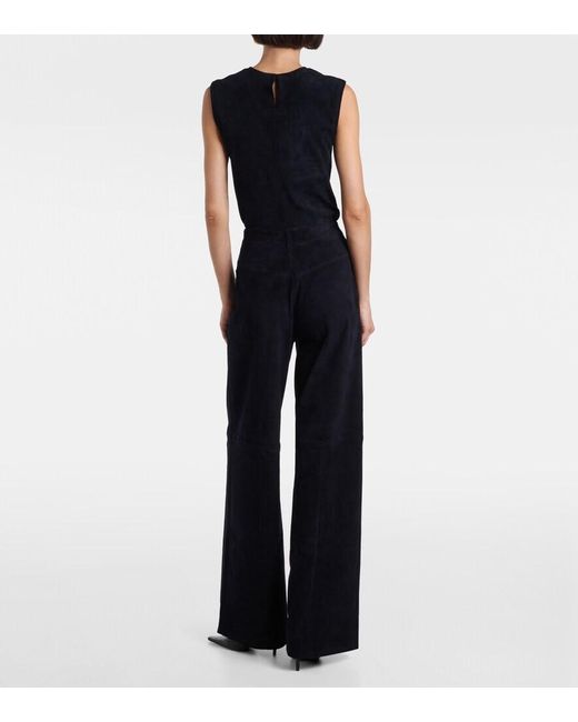 Stouls Blue Mytheo High-Rise Suede Wide-Leg Pants
