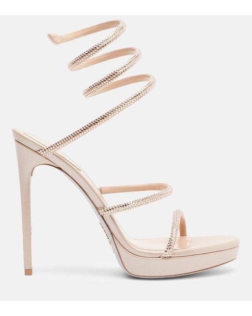 Rene Caovilla Natural Cleo Embellished Satin Sandals
