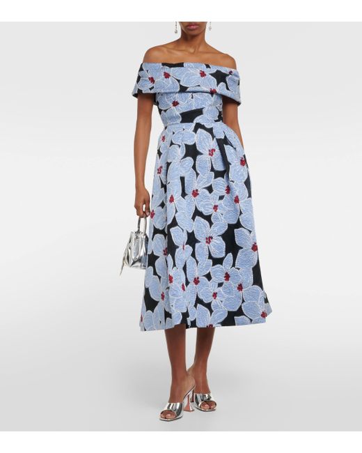 Rebecca Vallance Blue Georgina Floral-embroidered Midi Dress
