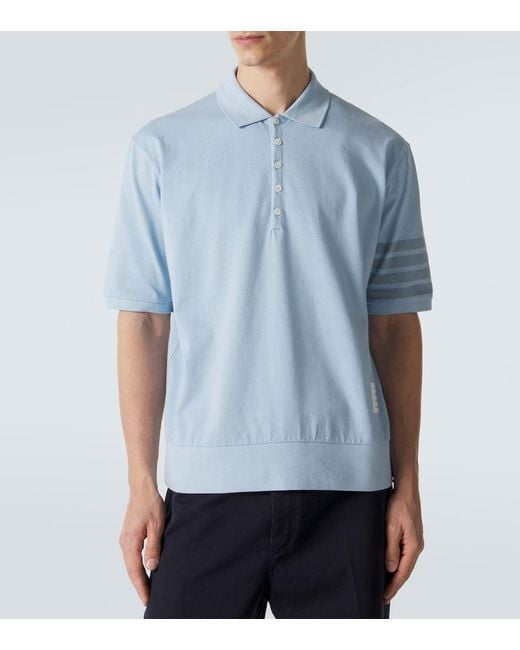 Thom Browne Blue 4-Bar Cotton Jersey Polo Shirt for men