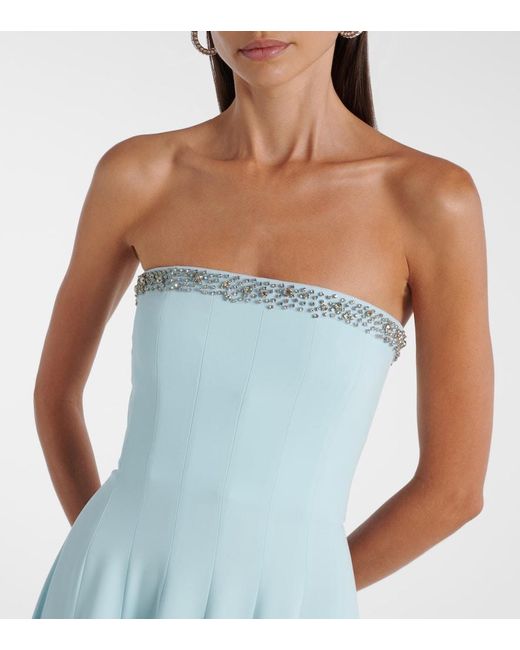 Costarellos Blue Aldina Strapless Pleated Crystal-Embellished Crepe Midi Dress