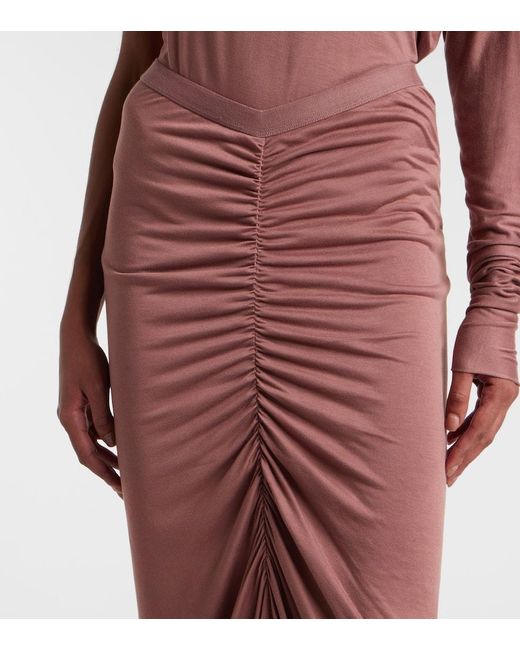Rick Owens Red Poppy Ls Ruched Jersey Maxi Skirt