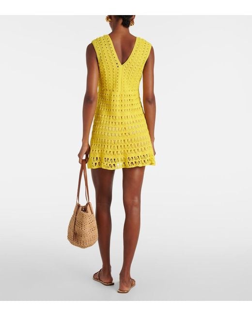 Anna Kosturova Yellow Bianca Cotton Crochet Minidress
