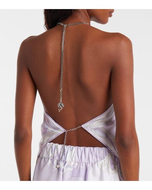 Emilio Pucci White Orchidee Embellished Silk Twill Top