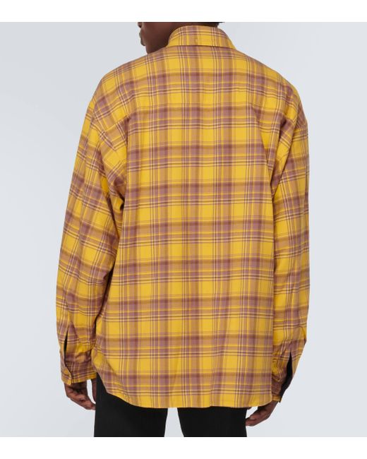 Balenciaga Yellow Reversible Checked Cotton Shirt for men