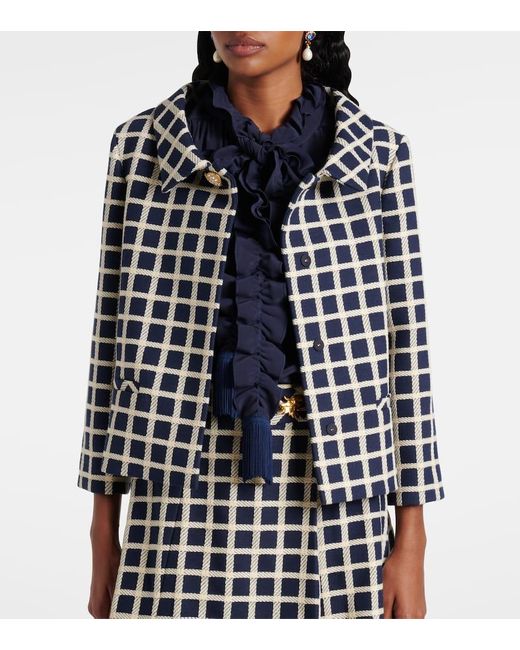 Valentino Blue Checked Wool And Cotton-Blend Jacket