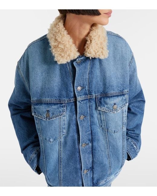 Acne Blue Teddy-Trimmed Denim Jacket