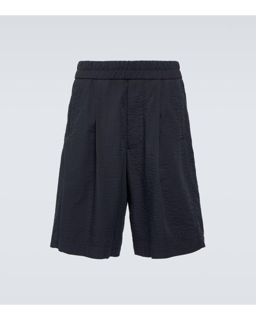 Giorgio Armani Blue Pleated Cotton-blend Bermuda Shorts for men
