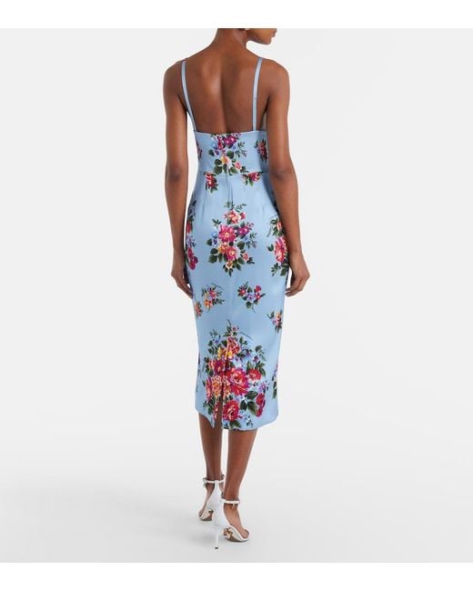 Dolce & Gabbana White Floral Satin Midi Dress