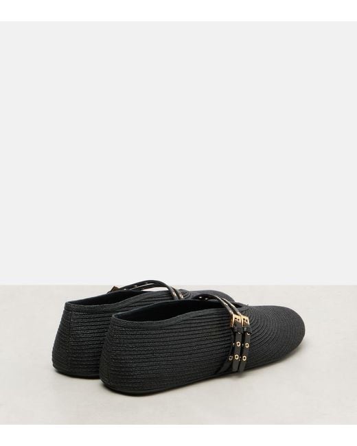 Alaïa Paper Straw Black Ballet Flats