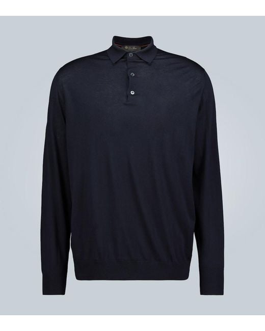 Loro Piana Blue Ml Long-Sleeved Wool Polo Shirt for men