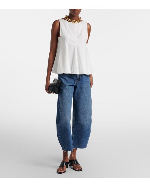 FRAME Blue Bubble Crop Barrel-Leg Jeans