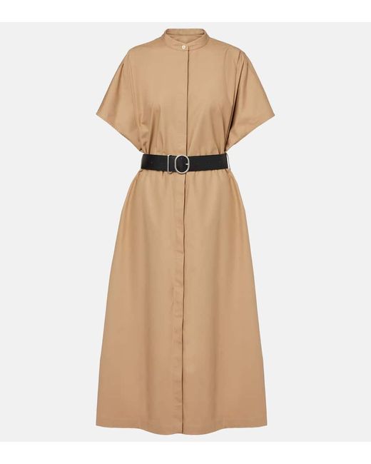 Vestido Midi De Algodon Con Cinturon Jil Sander de color Natural