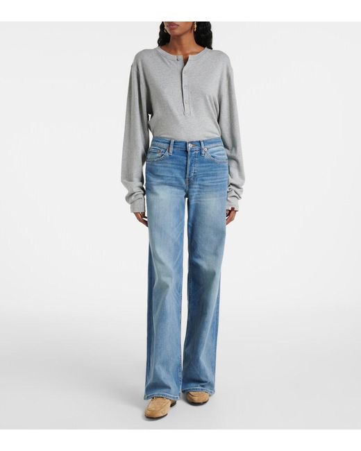 Re/done Blue Cotton Stretch Mid-Rise Wide-Leg Jeans
