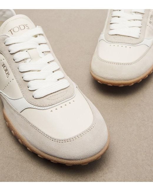 Tod's White Suede-Trimmed Leather Sneakers