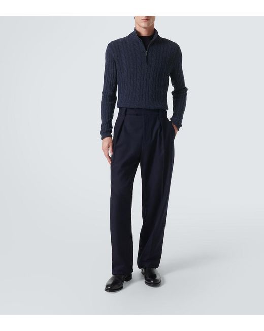 Loro Piana Blue Mezzocollo Treccia Cashmere Sweater for men