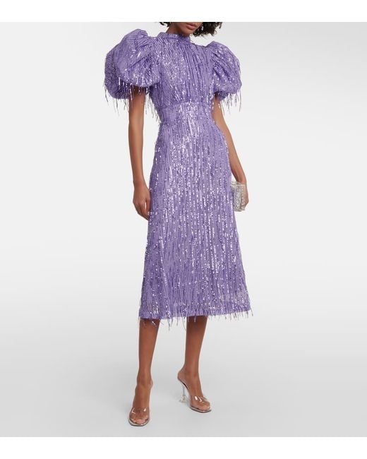 ROTATE BIRGER CHRISTENSEN Purple Noon Sequined Midi Dress