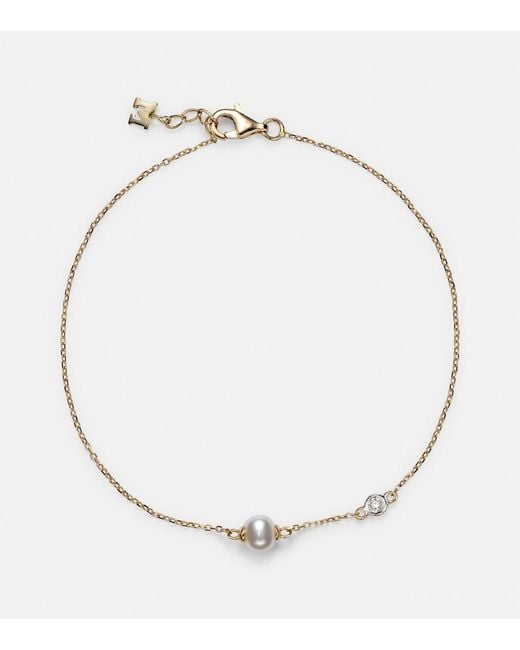 Mateo Metallic 14Kt Chain Bracelet With Diamonds And Pearls