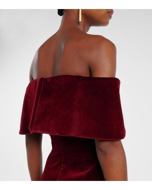 Robe Midi Carita En Velours De Coton A Encolure Bardot Emilia Wickstead en coloris Red