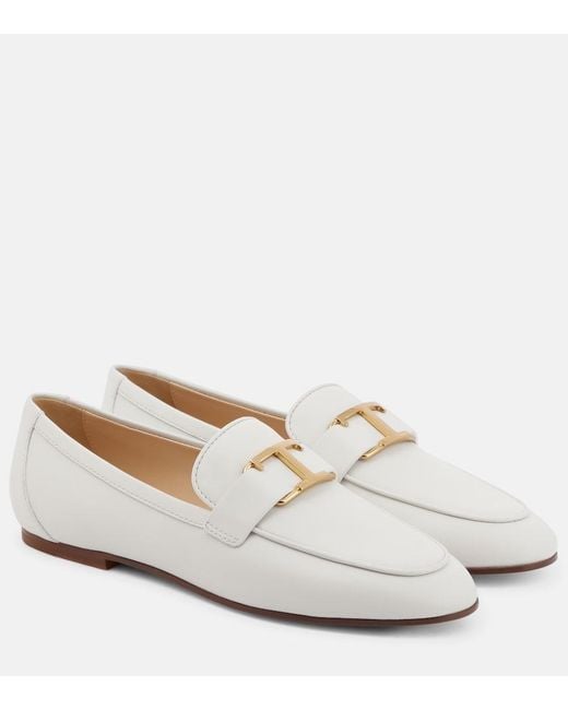 Tod's White T Timeless Leather Loafers