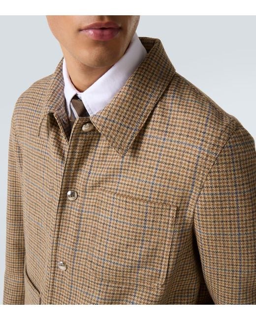 Thom Browne Natural Checked Wool Tweed Overshirt for men