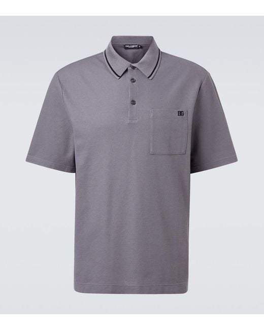 Dolce & Gabbana Gray Dg Embroidered Cotton Pique Polo Shirt for men