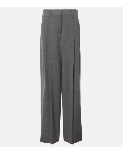 Brunello Cucinelli Gray Wool Wide-leg Pants