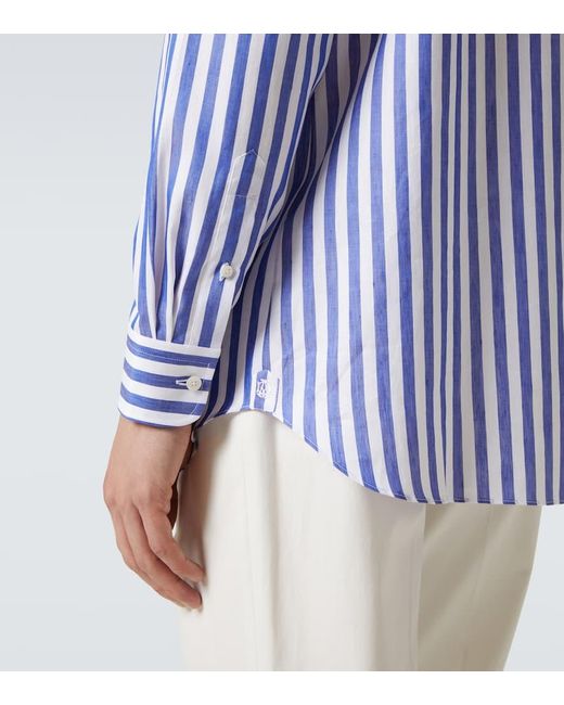 Camisa Bengal De Algodon Y Lino A Rayas Dunhill de hombre de color Blue