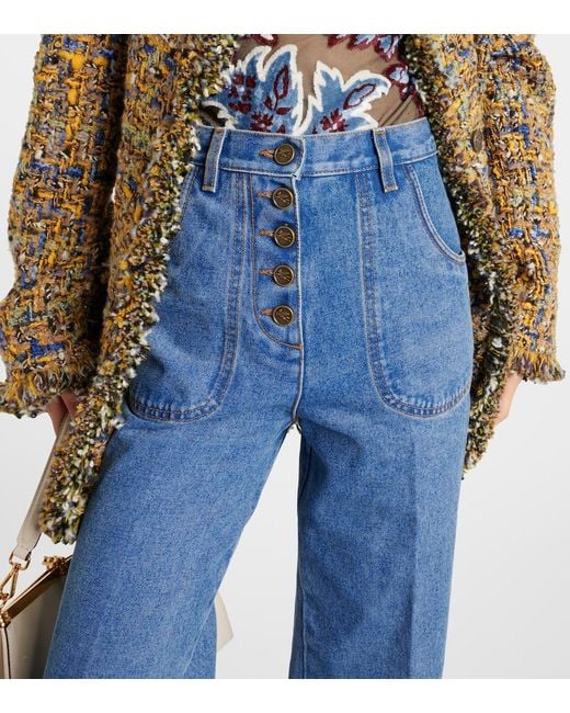 Etro Blue High-Rise Flared Jeans
