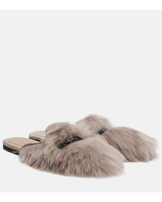 Dolce & Gabbana Gray Shearling Mules