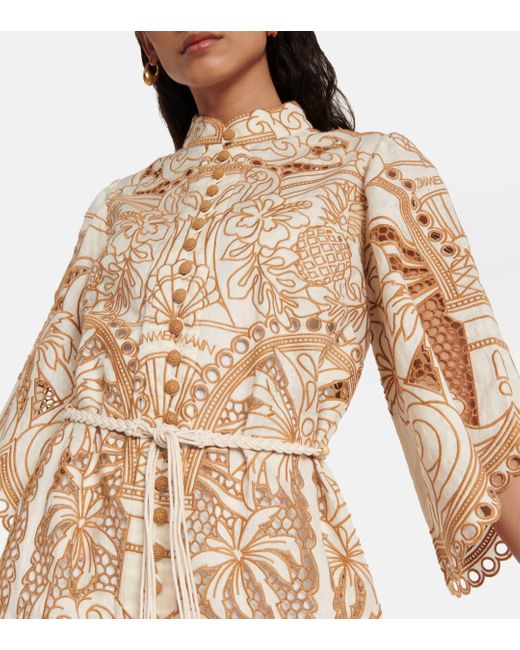 Zimmermann Natural Ginger Belted Embroidered Recycled-broderie Anglaise Midi Dress