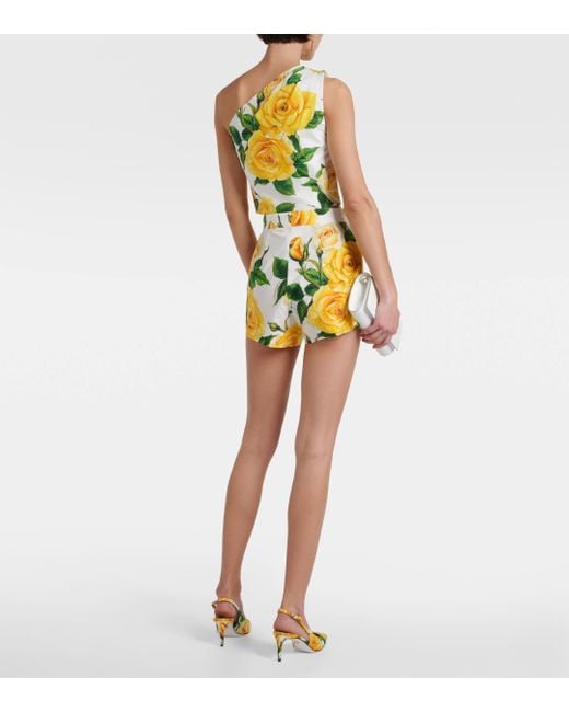 Top asymetrique en coton melange a fleurs Dolce & Gabbana en coloris Yellow