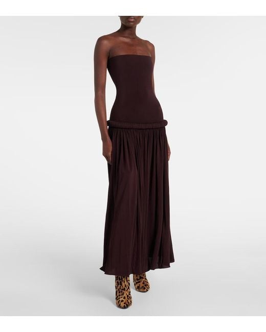Alaïa Purple Strapless Gathered Jersey Maxi Dress
