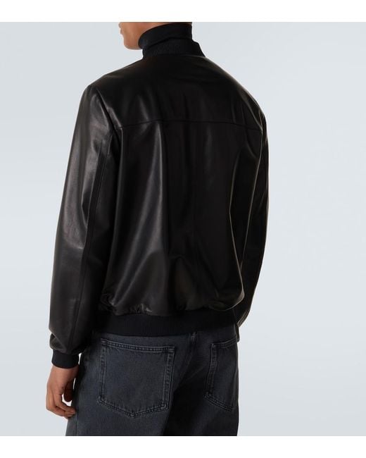 Prada Black Leather Bomber Jacket for men