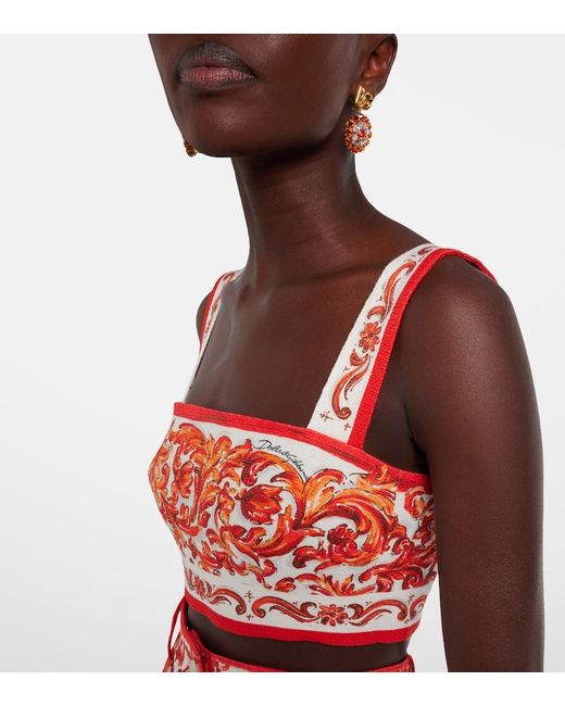 Dolce & Gabbana Red Majolica Printed Crop Top
