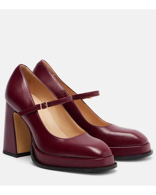 Souliers Martinez Red Casilda Leather Mary Jane Pumps