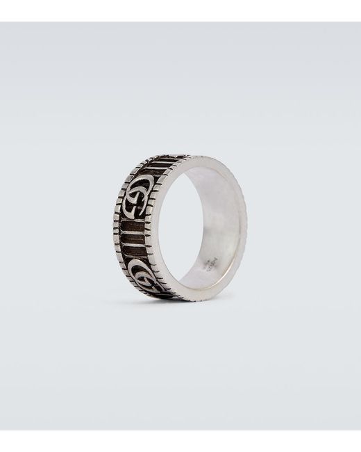 Gucci Metallic Silver Ring With Double G for men